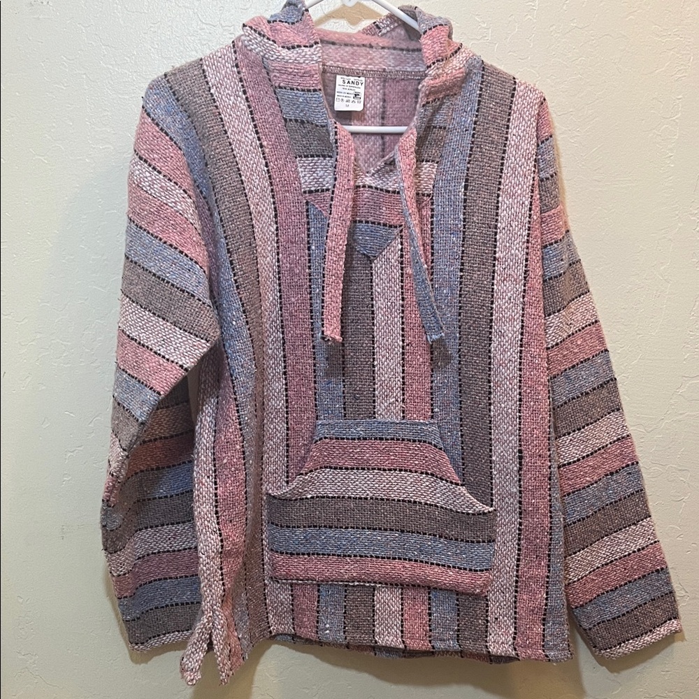 Striped Mexican Textile, Sandy Multicolor Women's Hoodie Sweater, Size M